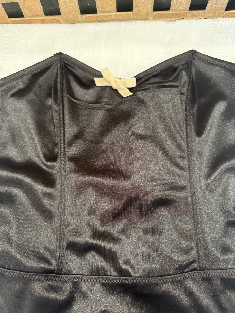 Forever 21 Black Satin Bustier Top with Cream Bow